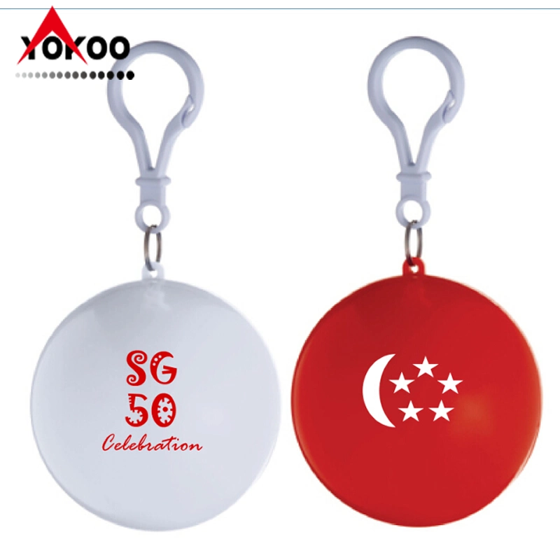 Disposable Poncho Raincoat with Keychain Ball for Promotion