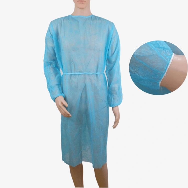 Wholesale Different Size Isolation Gown Non-Woven Blue PP with Knit Cuff Disposable Isolation Gown