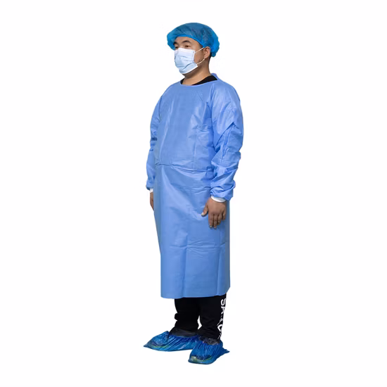 Medical Supplies Disposable Blue SMS Medical Gown Isolation Gown Surgical Gown for Hospital Medical Use