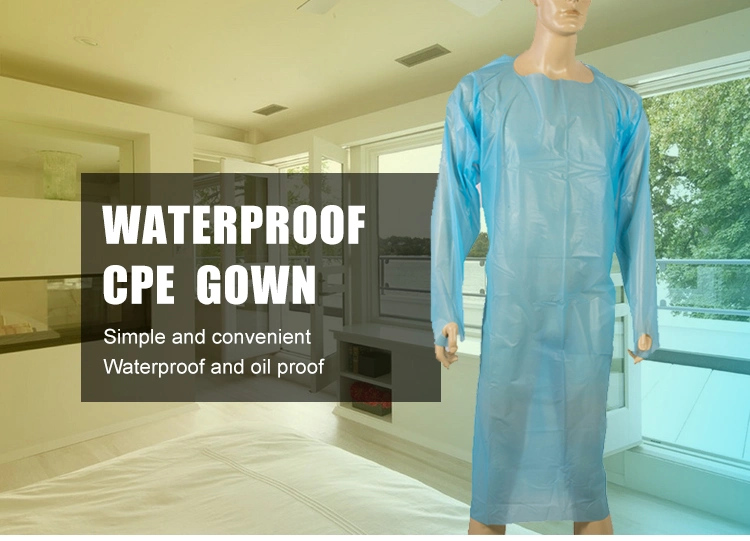 AAMI Level 3 Protective Unisex Plastic CPE Gowns Anti-Virus Protective Clothing Waterproof Thumb Loop Disposable Isolation CPE Gown