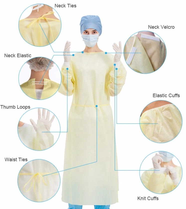 Disposable Isolation Gown Non Woven Medical Gowns Waterproof PP+PE Hospital Gowns