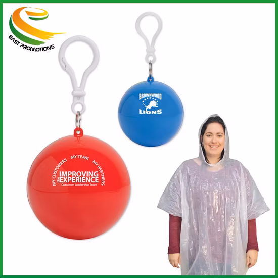 Disposable Poncho Raincoat with Keychain Ball for Promotion