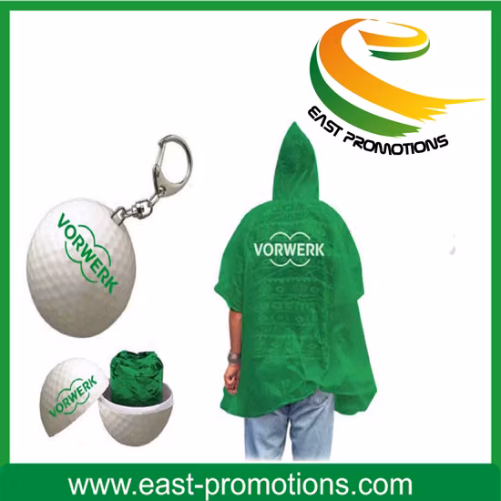 Disposable Poncho Raincoat with Keychain Ball for Promotion