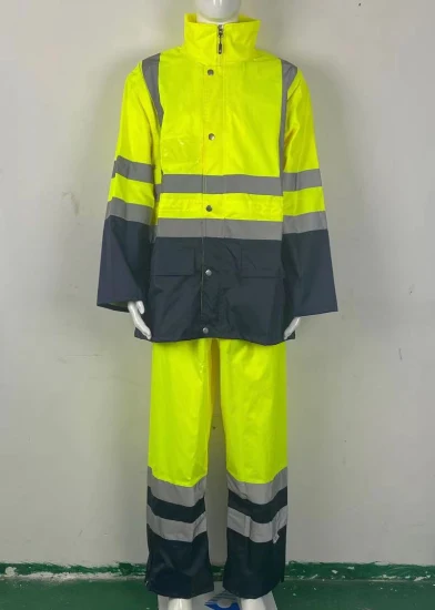 Custom En20471 Rainsuit Waterproof Rainwear Men PU Jacket Pants Clothing 150d Oxford Raincoat