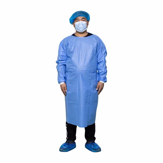 China Factory Wholesale Price Blue Yellow Red White 30GSM 40GSM Apron Suit PP PE SMS Disposable Medical Uniform Surgical Isolation Gown for Hospital
