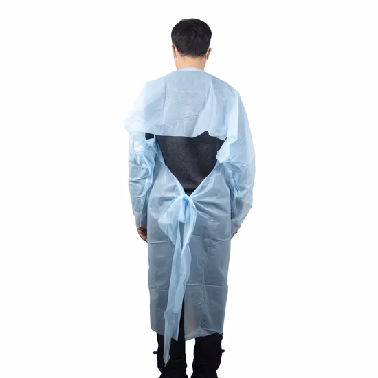 AAMI Level 3 Protective Unisex Plastic CPE Gowns Anti-Virus Protective Clothing Waterproof Thumb Loop Disposable Isolation CPE Gown