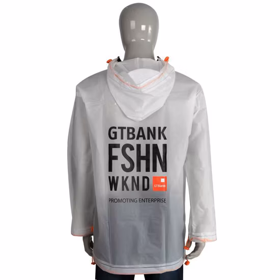 Unisex Polyurethane Semi-Sheer Waterproof PU EVA Raincoat with Hoop Flag