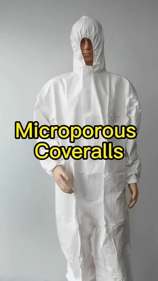 Supplier Factory En14126 Hospital Type 5 Type 6 Standard Xs-4XL Antistatic Liquid Resistant Hood Operating Room Sf Microporous Industrial Disposable Coverall